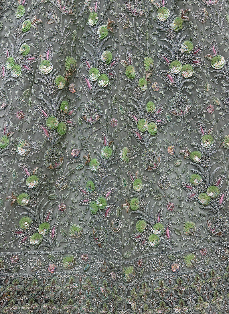 Pista Green Net Embroidery Work Wedding Wear Lehenga Choli SW108373