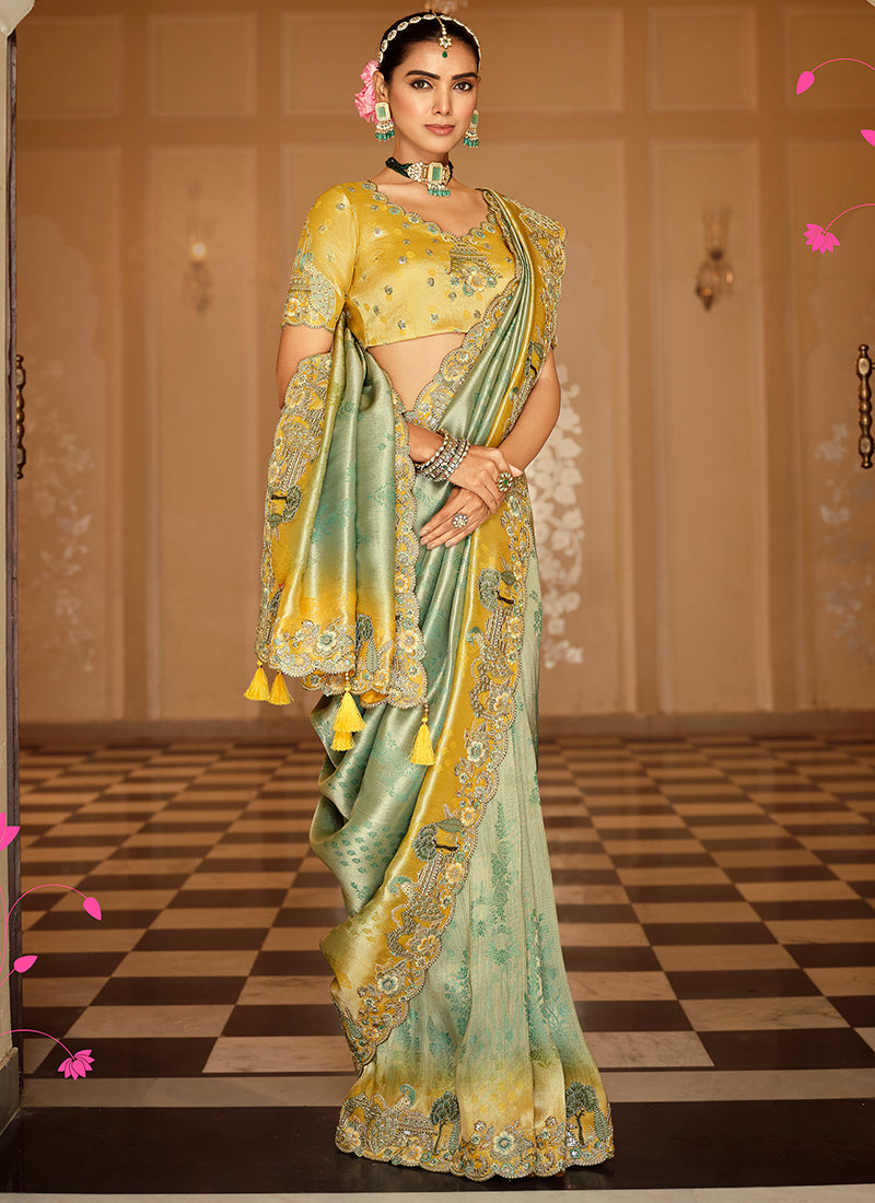 Pista Green Silk Zari Work Wedding Wear Saree SW341779