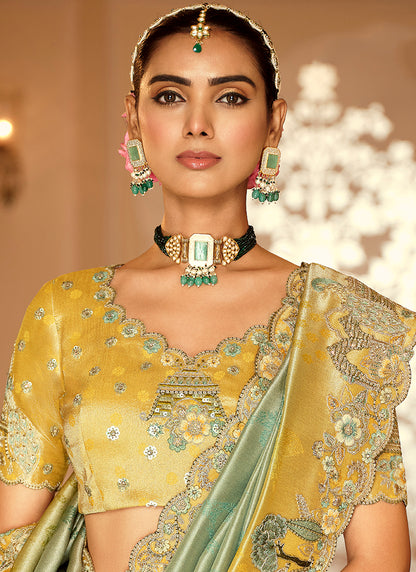 Pista Green Silk Zari Work Wedding Wear Saree SW341779