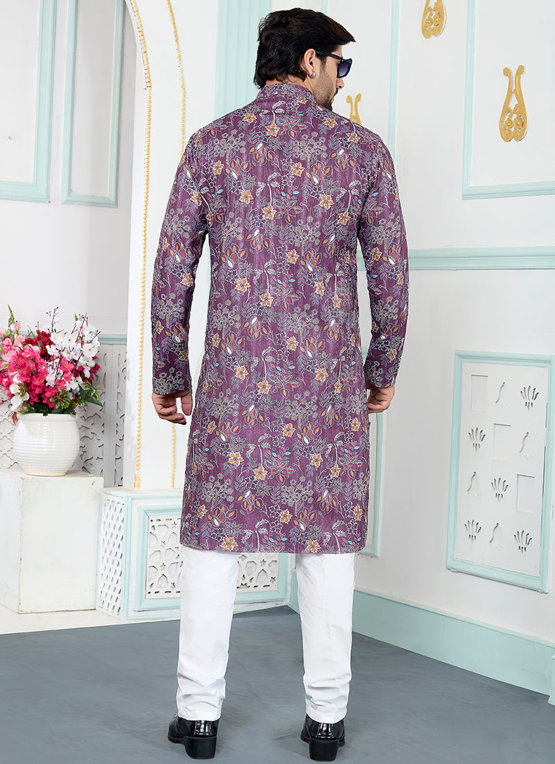 Purple Art Silk Pattern Pcs Festival Wear Readymade Kurta Pajama SW897128
