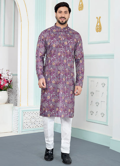 Purple Art Silk Pattern Pcs Festival Wear Readymade Kurta Pajama SW897128