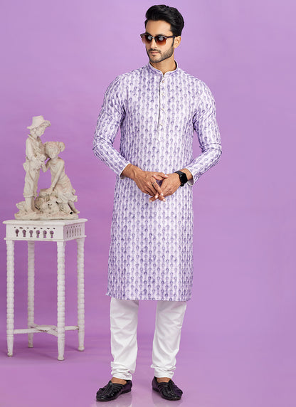 Purple Cotton Pintux Work Festival Wear Readymade Kurta Pajama SW696189