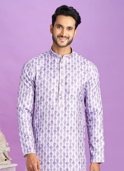 Purple Cotton Pintux Work Festival Wear Readymade Kurta Pajama SW696189