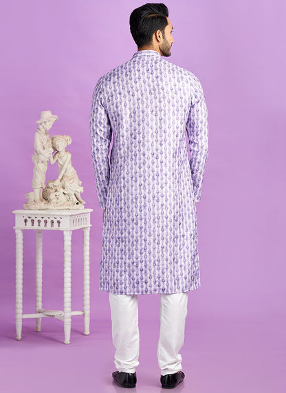 Purple Cotton Pintux Work Festival Wear Readymade Kurta Pajama SW696189