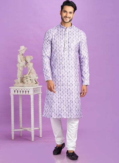 Purple Cotton Pintux Work Festival Wear Readymade Kurta Pajama SW696189