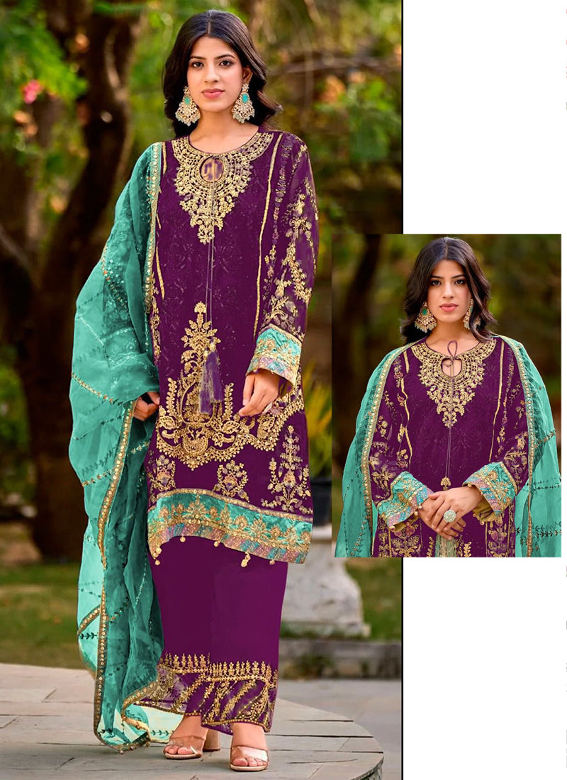 Purple Organza Embroidery Work Eid Wear Pakistani Suit SW494626