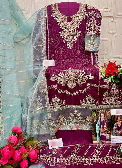 Purple Organza Embroidery Work Eid Wear Pakistani Suit SW494626