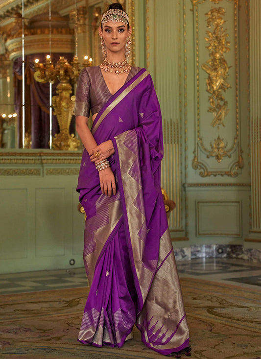Purple Silk Weaving Work Occasional Wear Saree SW197885