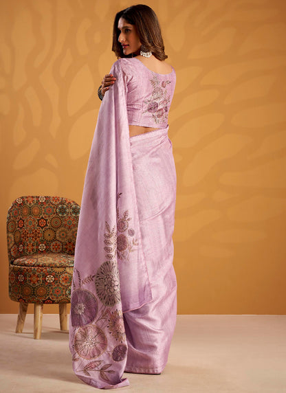 Purple Tussar Silk Printed Work Occasional Wear Saree SW343099