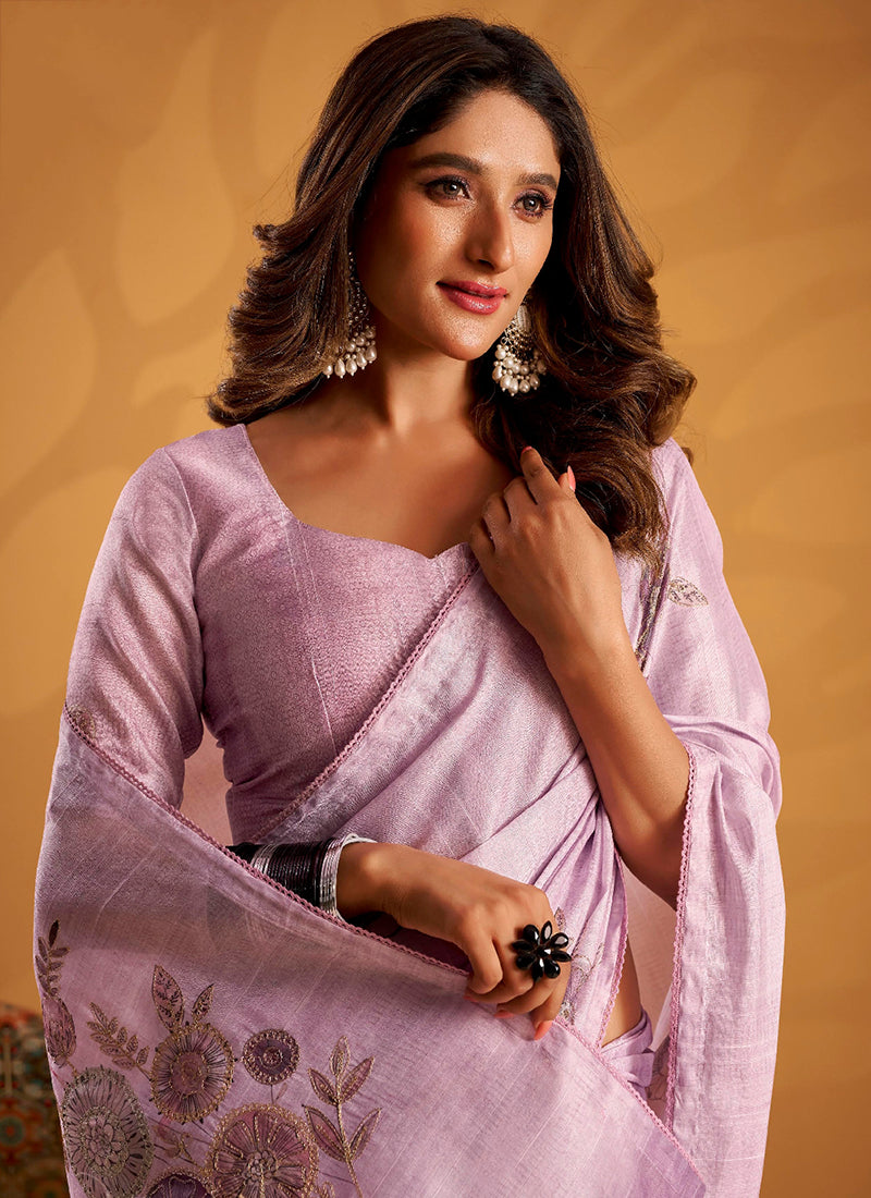 Purple Tussar Silk Printed Work Occasional Wear Saree SW343099