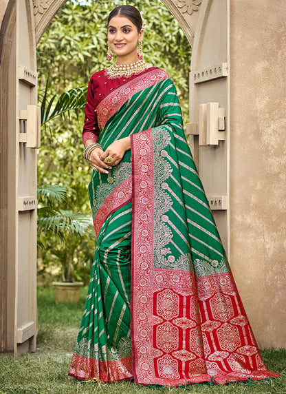 Parrot Green Banarasi Silk Weaving Work Occasional Wear Saree SW644825