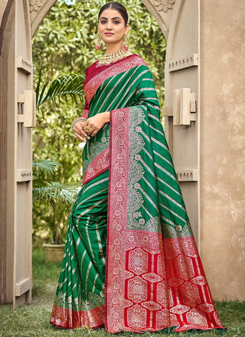 Parrot Green Banarasi Silk Weaving Work Occasional Wear Saree SW644825
