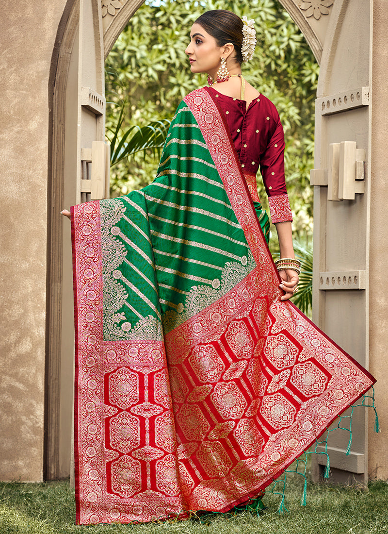 Parrot Green Banarasi Silk Weaving Work Occasional Wear Saree SW644825