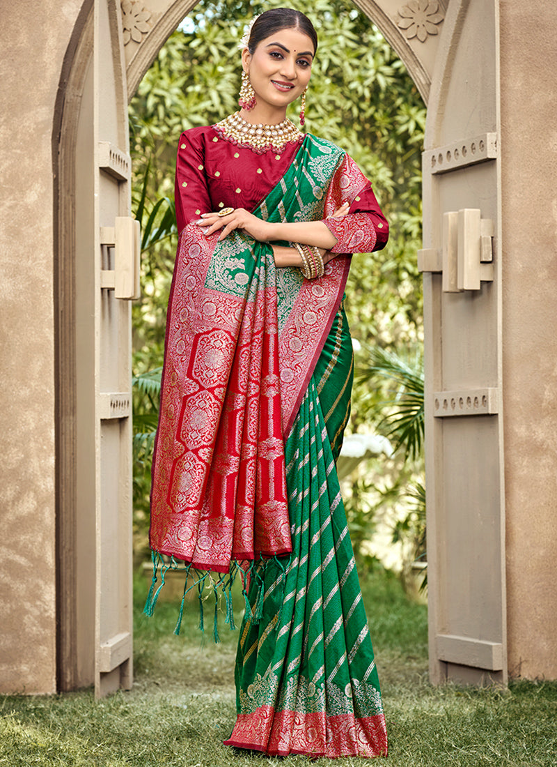 Parrot Green Banarasi Silk Weaving Work Occasional Wear Saree SW644825