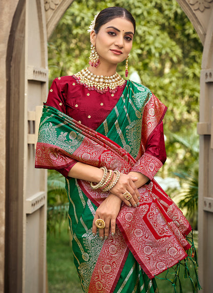 Parrot Green Banarasi Silk Weaving Work Occasional Wear Saree SW644825