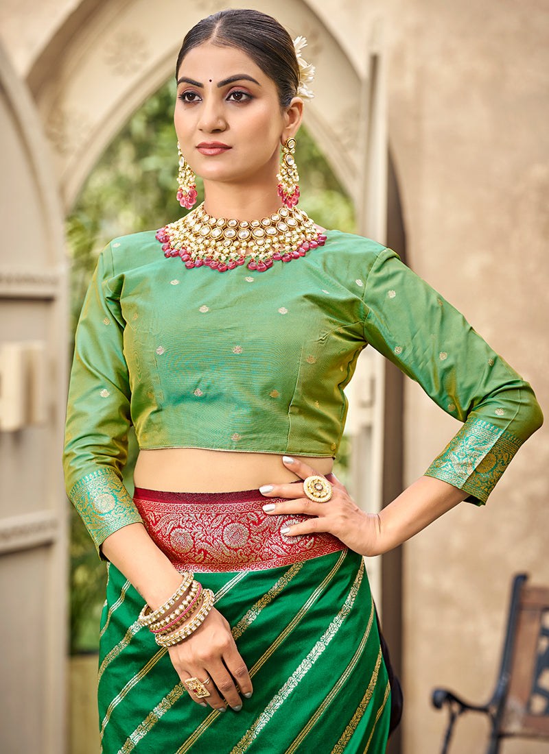 Parrot Green Banarasi Silk Weaving Work Occasional Wear Saree SW644825