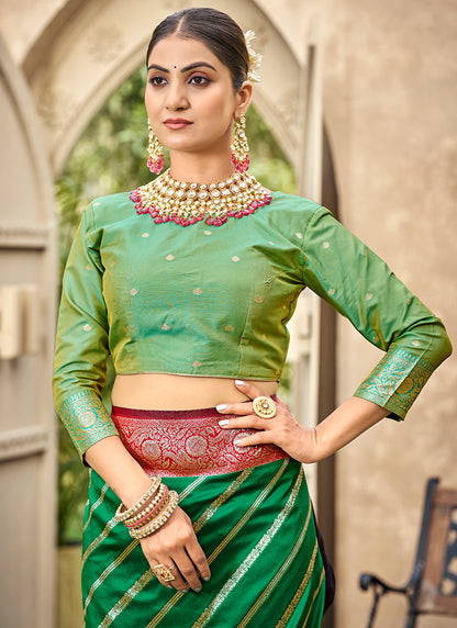 Parrot Green Banarasi Silk Weaving Work Occasional Wear Saree SW644825