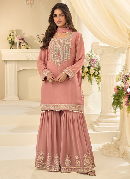 Peach  Georgette Embroidery Work Festival Wear Readymade Sharara Suit SW987404