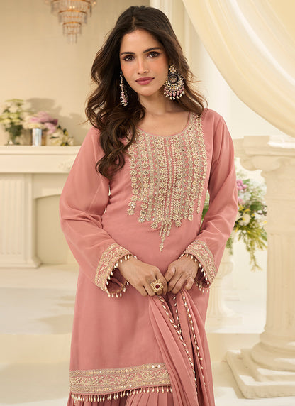 Peach  Georgette Embroidery Work Festival Wear Readymade Sharara Suit SW987404