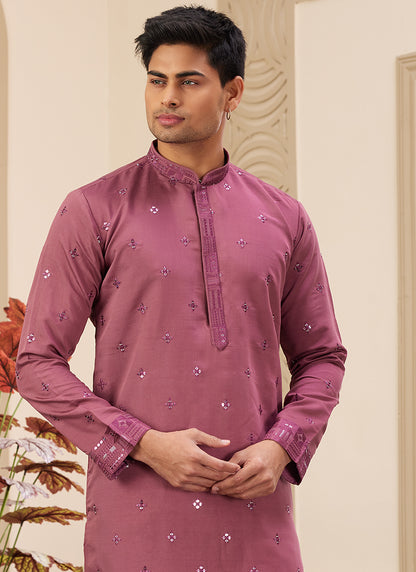 Peach Art Silk Readymade Kurta Pajama for Festive Occasions
