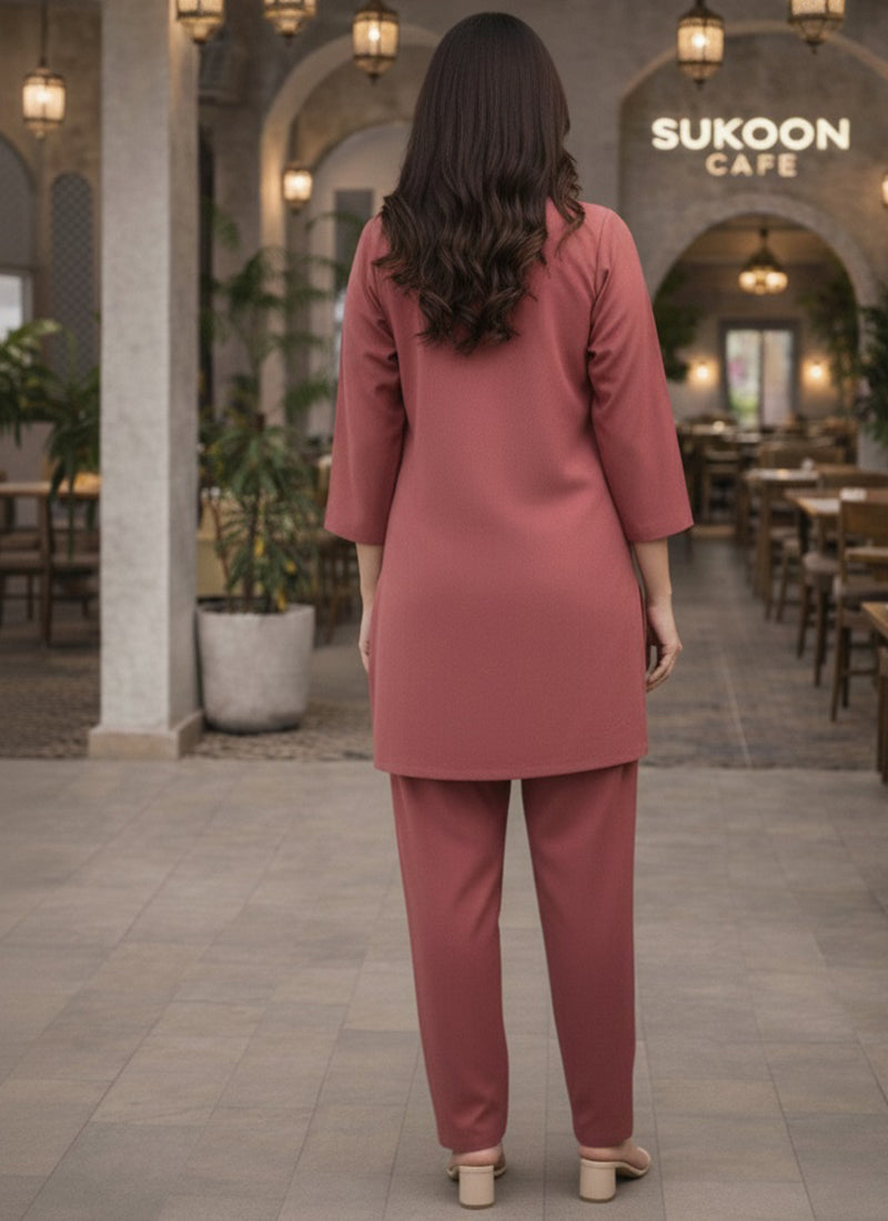 Peach Cotton Thread Work Daily Wear Readymade Cord Set SW169407