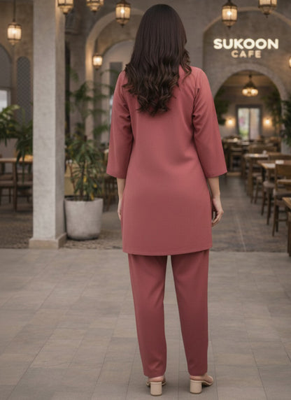 Peach Cotton Thread Work Daily Wear Readymade Cord Set SW169407