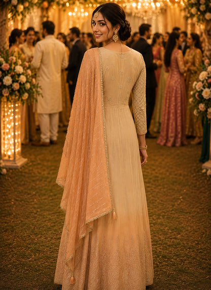 Peach Georgette Embroidery Work Occasional Wear Readymade Anarkali Suit SW825309