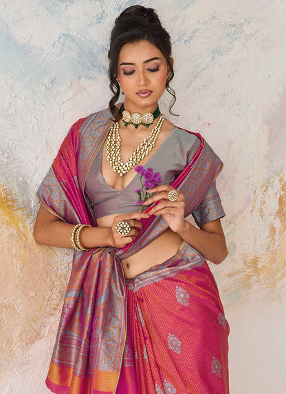 Peach Kanjivaram Silk Weaving Work Festival Wear Saree SW337958