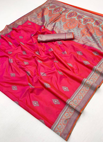 Peach Kanjivaram Silk Weaving Work Festival Wear Saree SW337958