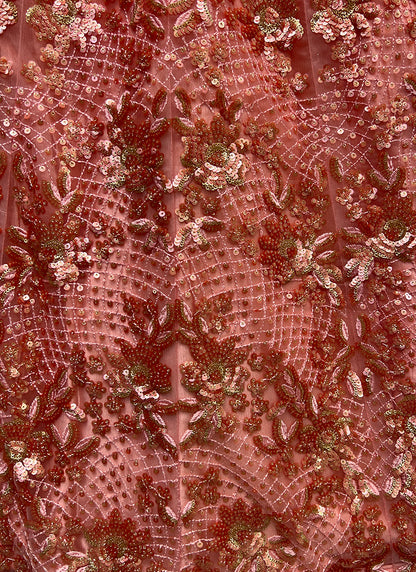 Peach Net Embroidery Work Occasional Wear Lehenga Choli SW822585