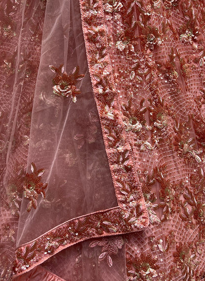 Peach Net Embroidery Work Occasional Wear Lehenga Choli SW822585