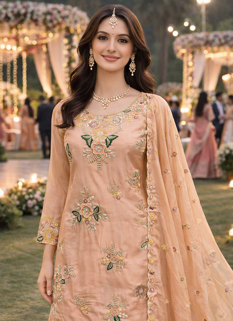 Peach Viscose  Embroidery Work Festival Wear Readymade Sharara Suit SW687269