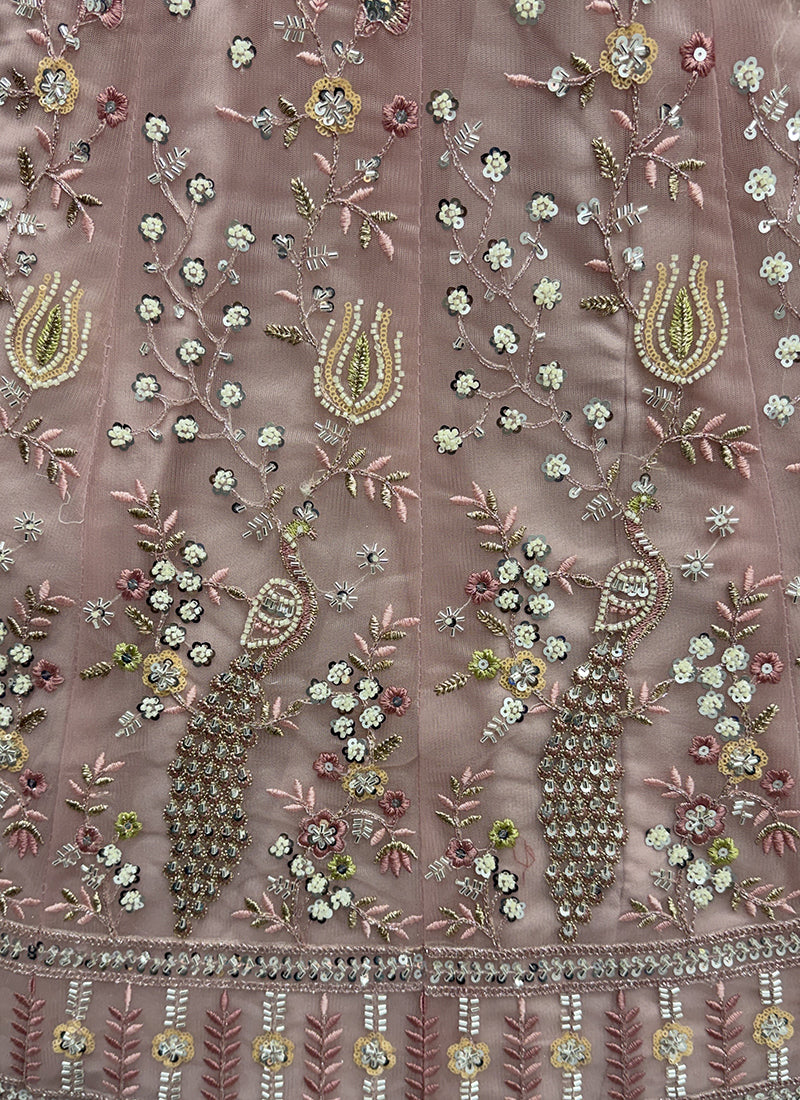 Peach Net Embroidery Work Wedding Wear Lehenga Choli SW728617