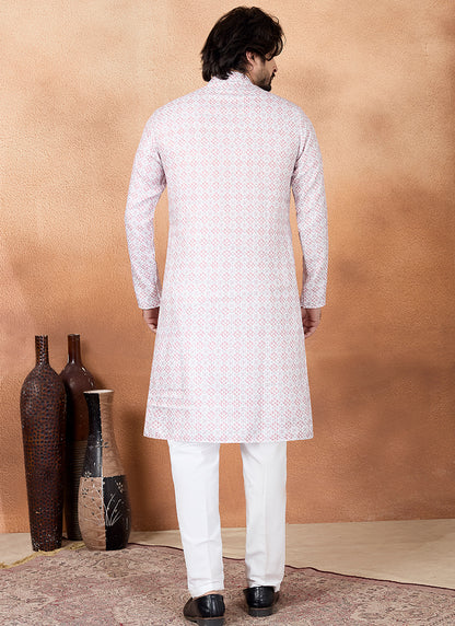 Pink Art Silk Pattern Pcs Festival Wear Readymade Kurta Pajama SW410185