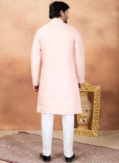 Pink Art Silk Pintux Occasional Wear Readymade Kurta Pajama SW625554