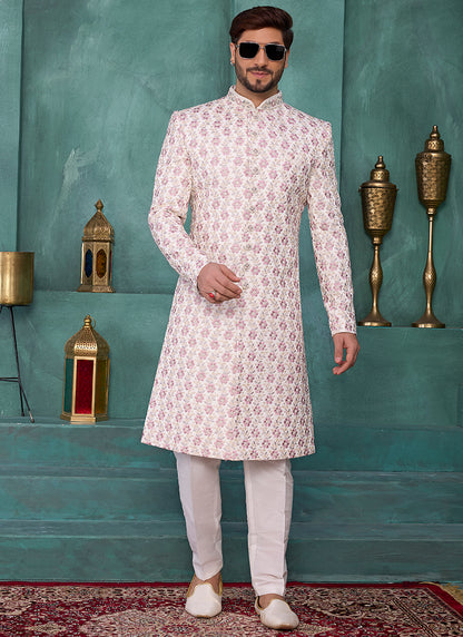 Pink Art Silk Computer Thread Work Party Wear Readymade Sherwani SW220754