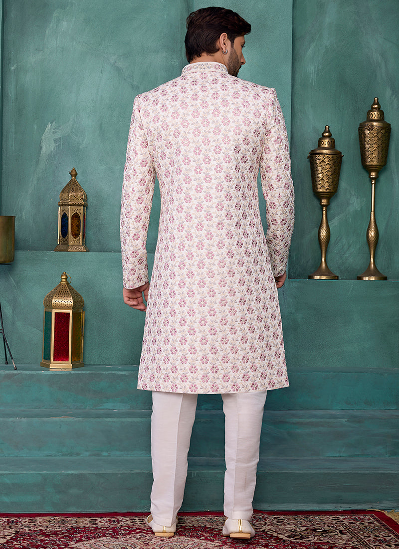 Pink Art Silk Computer Thread Work Party Wear Readymade Sherwani SW220754