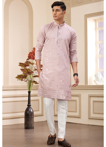 Stylish Pink Art Silk Kurta Pajama for Festive Wear with Sequins Work
