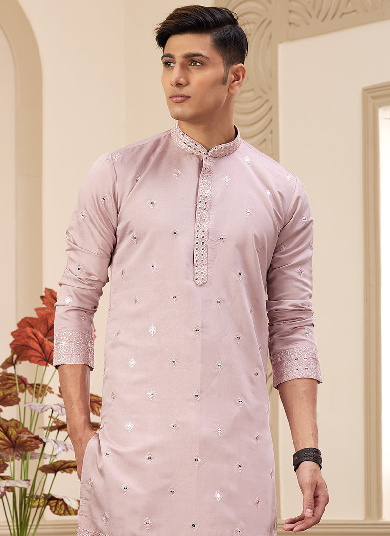 Stylish Pink Art Silk Kurta Pajama for Festive Wear with Sequins Work