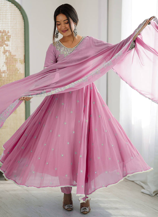 Pink Blooming Faux Sequins Work Casual Wear Readymade Anarkali Suit SW650483
