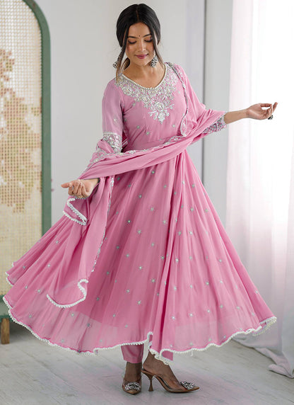 Pink Blooming Faux Sequins Work Casual Wear Readymade Anarkali Suit SW650483