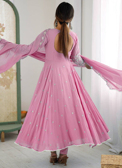 Pink Blooming Faux Sequins Work Casual Wear Readymade Anarkali Suit SW650483