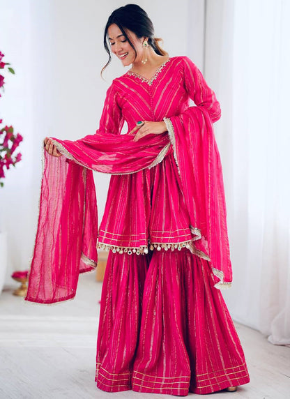 Chanderi Pink Festival Wear Embroidery Work Readymade Sharara Suit 385317