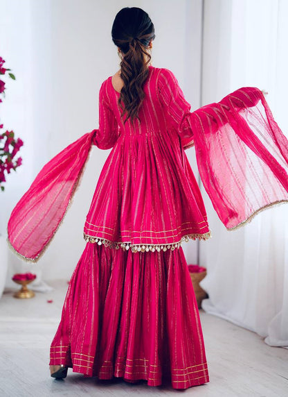 Chanderi Pink Festival Wear Embroidery Work Readymade Sharara Suit 385317