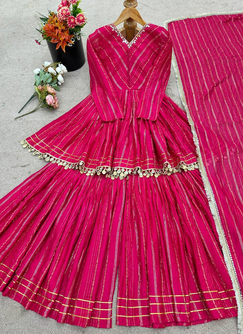 Chanderi Pink Festival Wear Embroidery Work Readymade Sharara Suit 385317