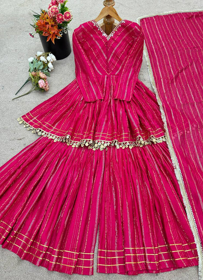 Chanderi Pink Festival Wear Embroidery Work Readymade Sharara Suit 385317