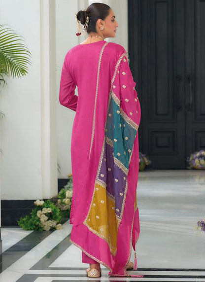 Chinnon Pink Festival Wear Embroidery Work Readymade Salwar Suit 385405