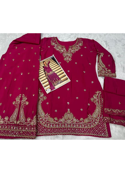 Pink Chinon Embroidery Work Occasional Wear Readymade Plazzo Suit SW823589