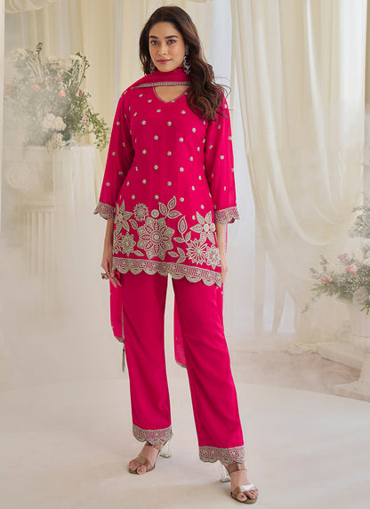 Pink Chinon Silk Embroidery Work Festival Wear Readymade Salwar Suit SW676583