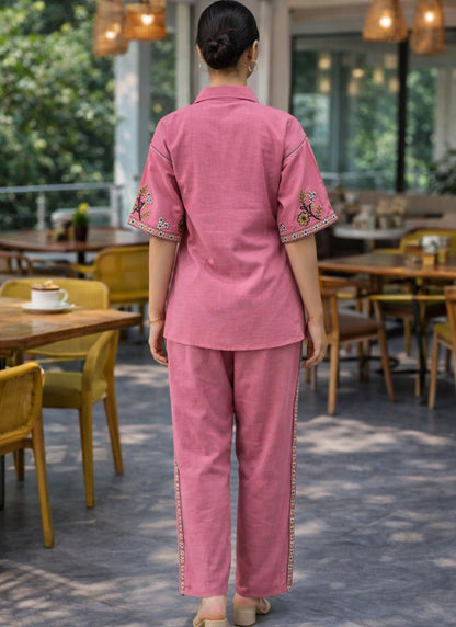 Pink Cotton Thread Work Casual Wear Readymade Cord Set SW683772